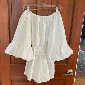 White poplin romper with pearls